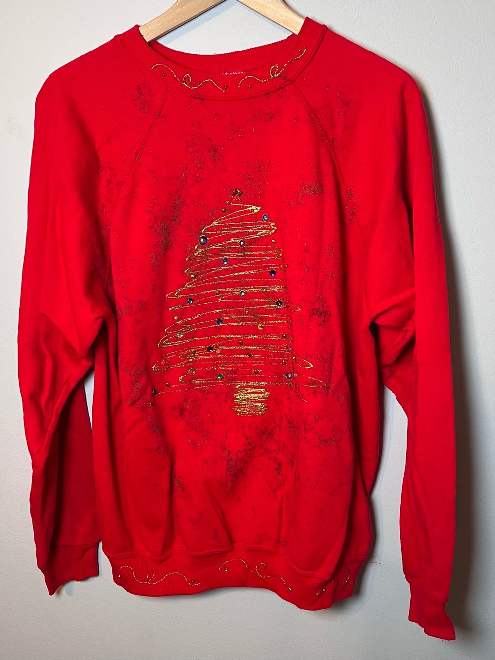 Vintage Hanes Handmade Christmas Crewneck Size XL Red Sweatshirt Made in USA